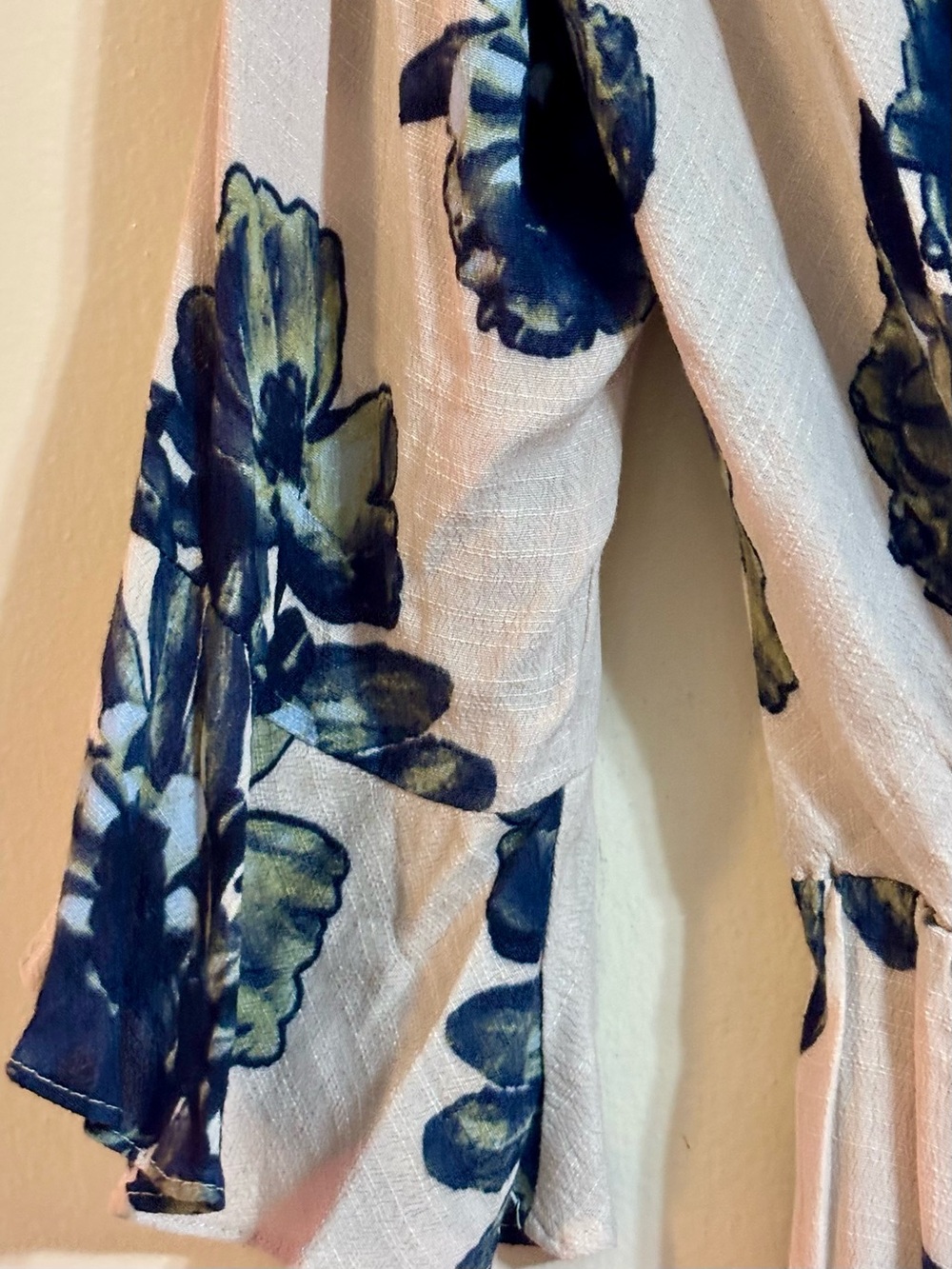 Free People Blush Floral Wrap Romper with Navy & Olive Accents - Picture 7 of 16